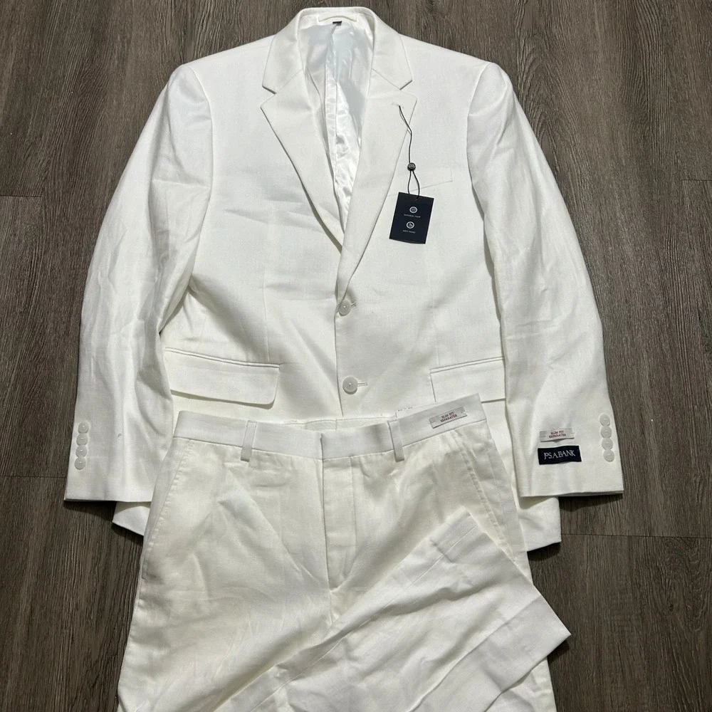 Jos A Bank Suit Set 41R 30x30 White Linen Cotton Slim Fit Separates NEW NWT